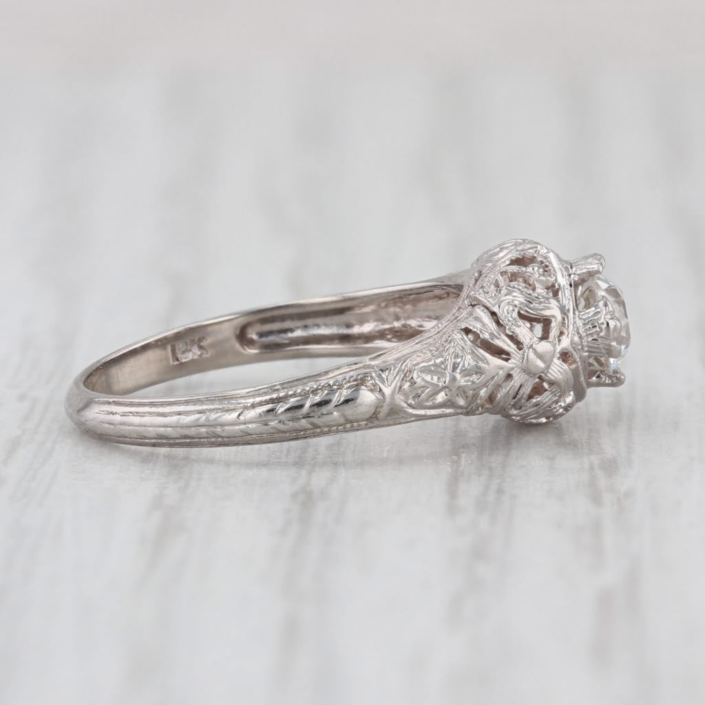 0.47ct Diamond Solitaire Art Deco Engagement Ring 18k White Gold Size 5.75 GIA