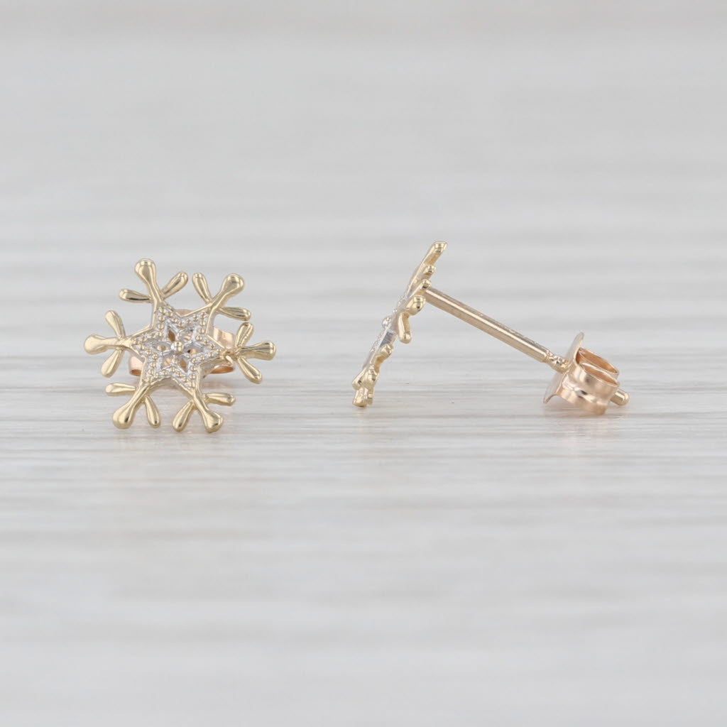 Disney Frozen Snowflake Stud Earrings 10k Yellow White Gold Studs