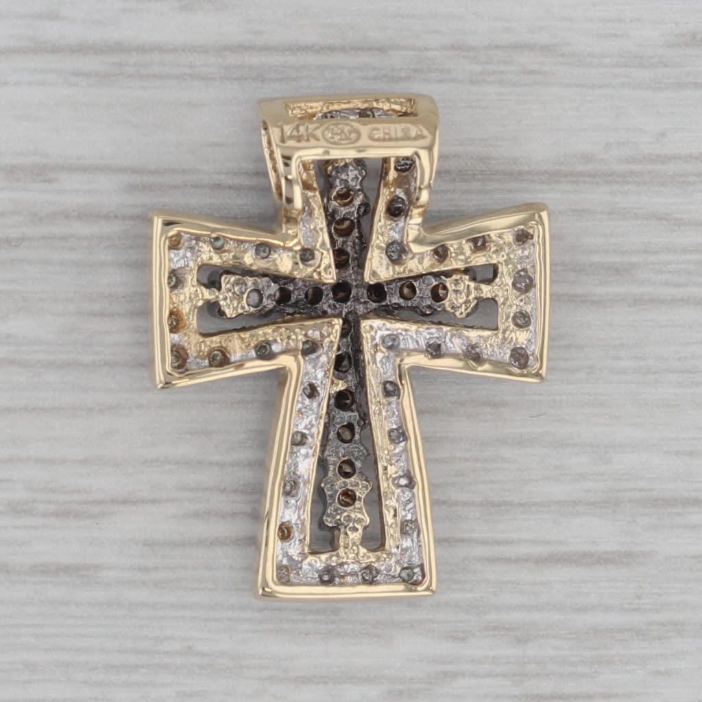 Gray 0.38ctw White Champagne Diamond Cross Pendant 14k Yellow Gold