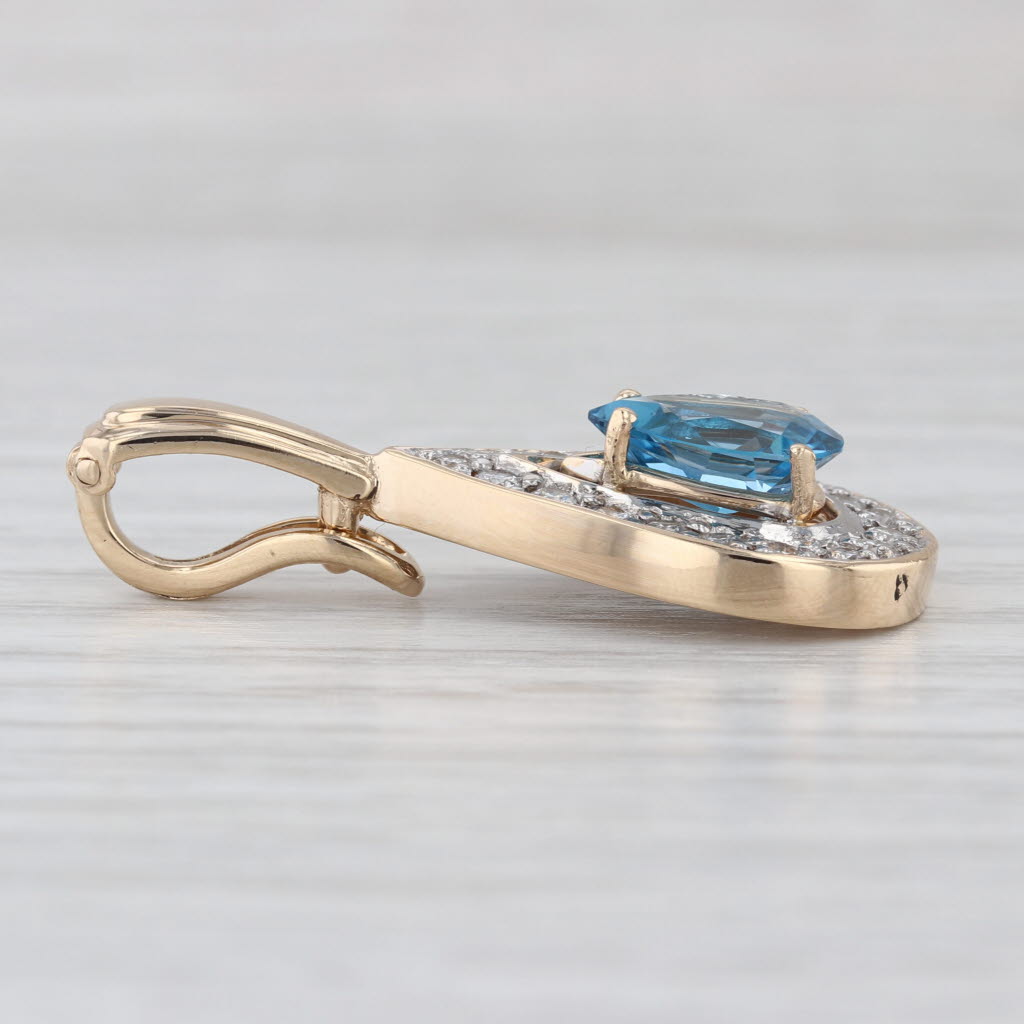 2.01ctw Blue Topaz Diamond Halo Teardrop Pendant 14k Gold Enhancer Clip Bail