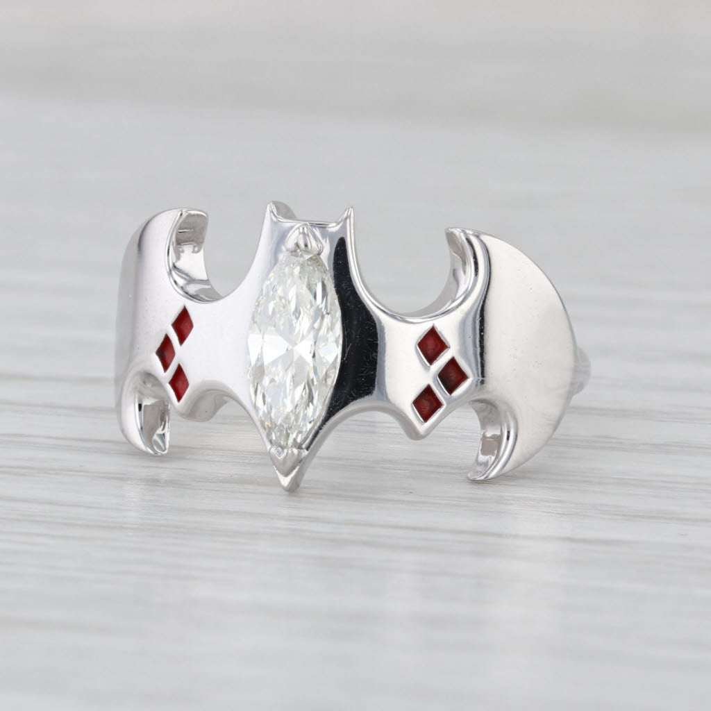 Custom 0.65ct Diamond Bat Ring 14k White Gold Resin Size 7.5 GIA Kay Reports