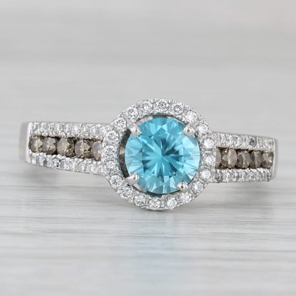 Gray Le Vian 1.38ctw Blue Zircon Diamond Halo Ring 14k White Gold Size 7 Engagement