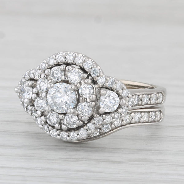 1.40ctw Diamond Cluster Engagement Ring Wedding Band Bridal Set 14k Gold Size 7