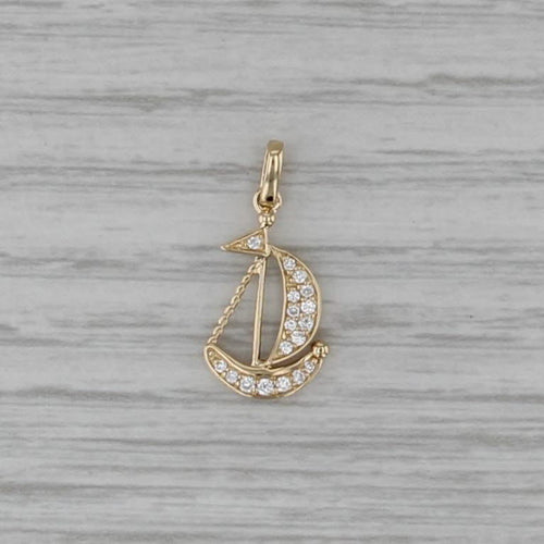 New Diamond Sailboat Charm 14k Yellow Gold Small Nautical Pendant