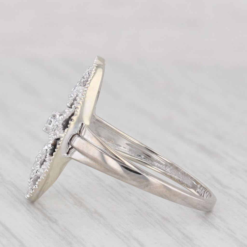 Light Gray Diamond Flower Ring 14k White Gold Ornate Openwork Size 7.25