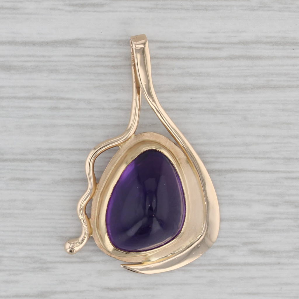 Gray Amethyst Pear Cabochon Solitaire Pendant 14k Yellow Gold