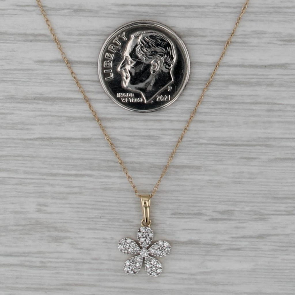 0.15ctw Diamond Flower Pendant Necklace 14k Yellow Gold 18.5" Rope Chain
