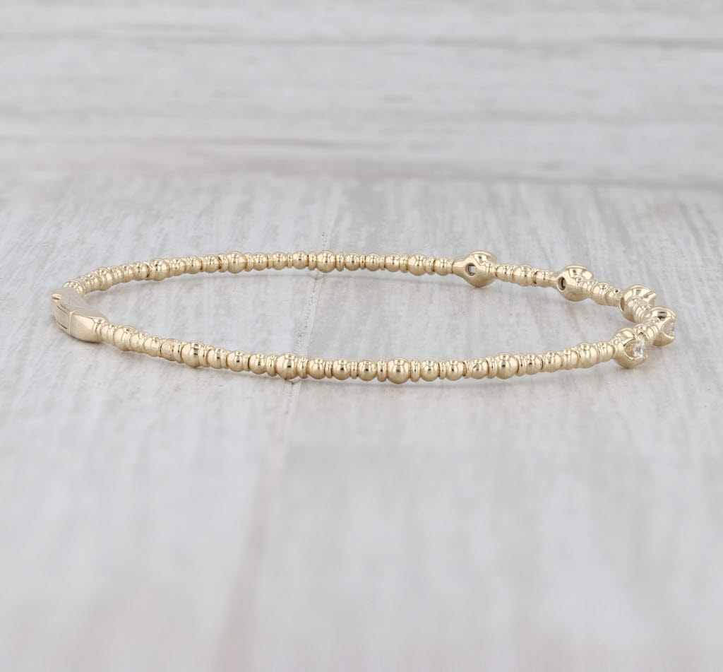 New 0.27ctw Diamond Bead Flexible Bangle Bracelet 14k Yellow Gold 6.75"