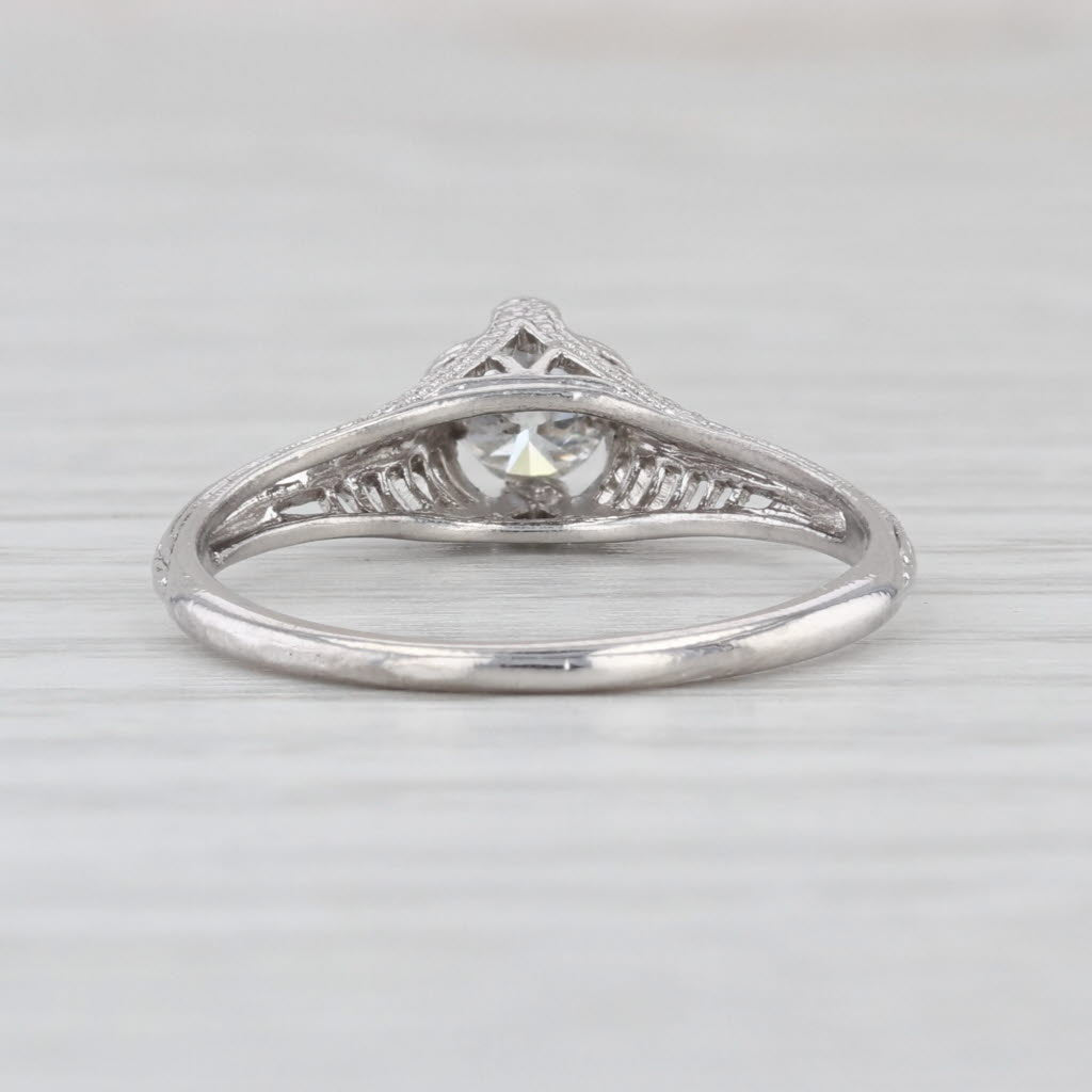 Art Deco Old European Cut Diamond Solitaire Engagement Ring Platinum Filigree