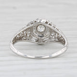 Light Gray Art Deco Diamond Solitaire Engagement Ring 18k White Gold Filigree Size 6.5