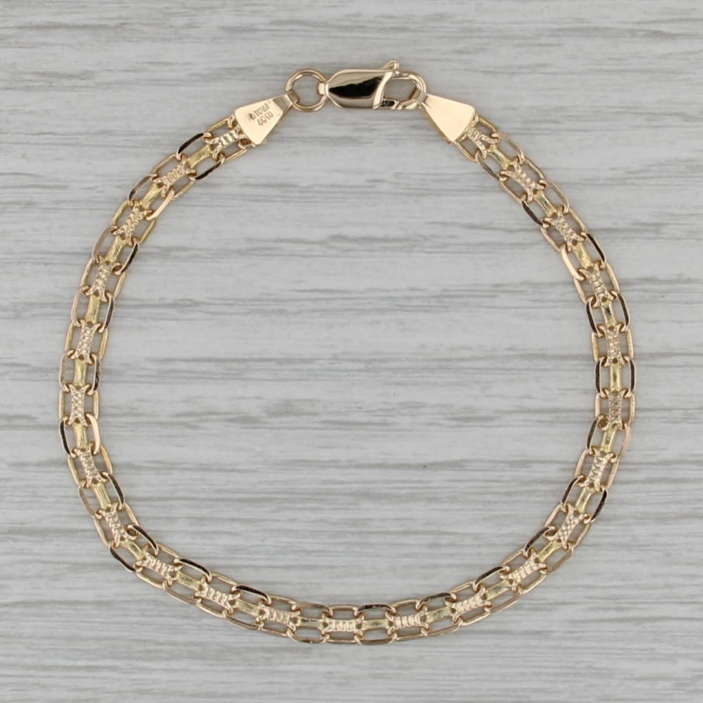 Double Curb Chain Bracelet 14k Yellow Gold 7" 4.3mm