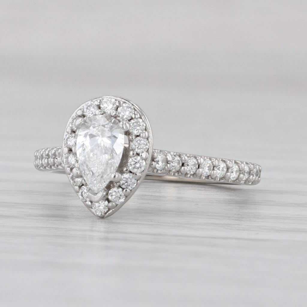 0.71ctw Pear Halo Dimond Engagement Ring 14k White Gold Size 3.5 Cathedral Band