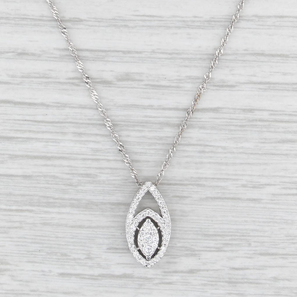 0.47ctw Diamond Pendant Necklace 18k White Gold 17.5" Singapore Chain