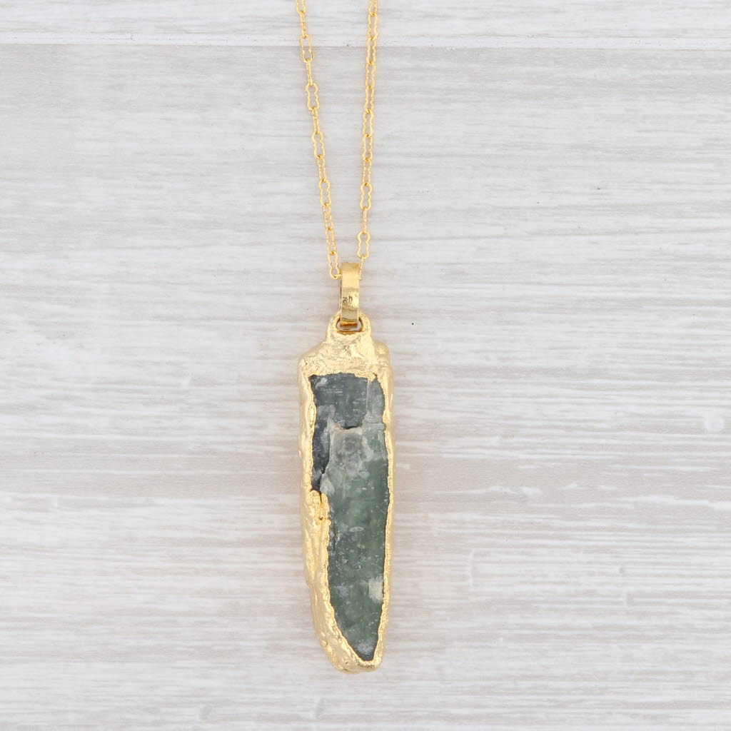 New Nina Wynn Necklace Green Kyanite Crinkle Chain Sterling Gold Vermeil 24-26