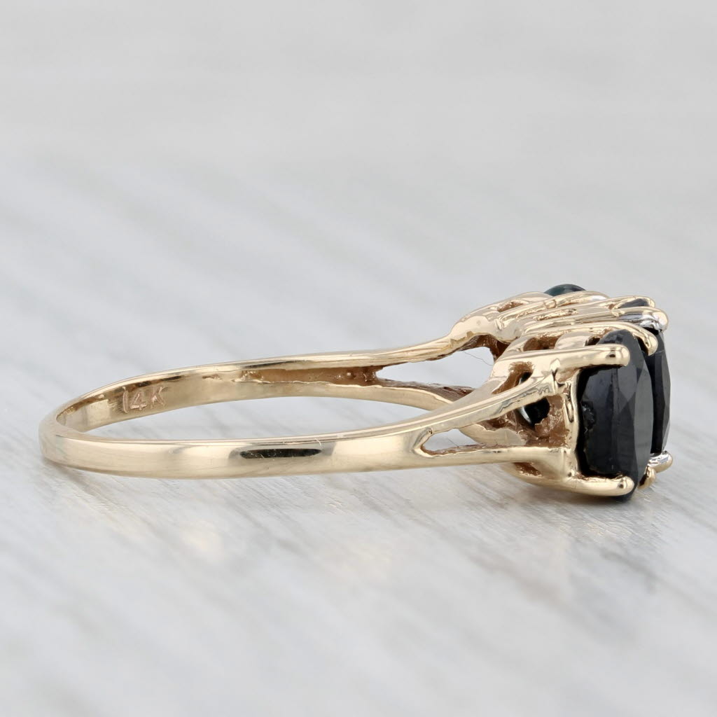 Light Gray 2.79ctw Blue Sapphire Diamond Ring 14k Yellow Gold Oval 3-stone Size 8.5