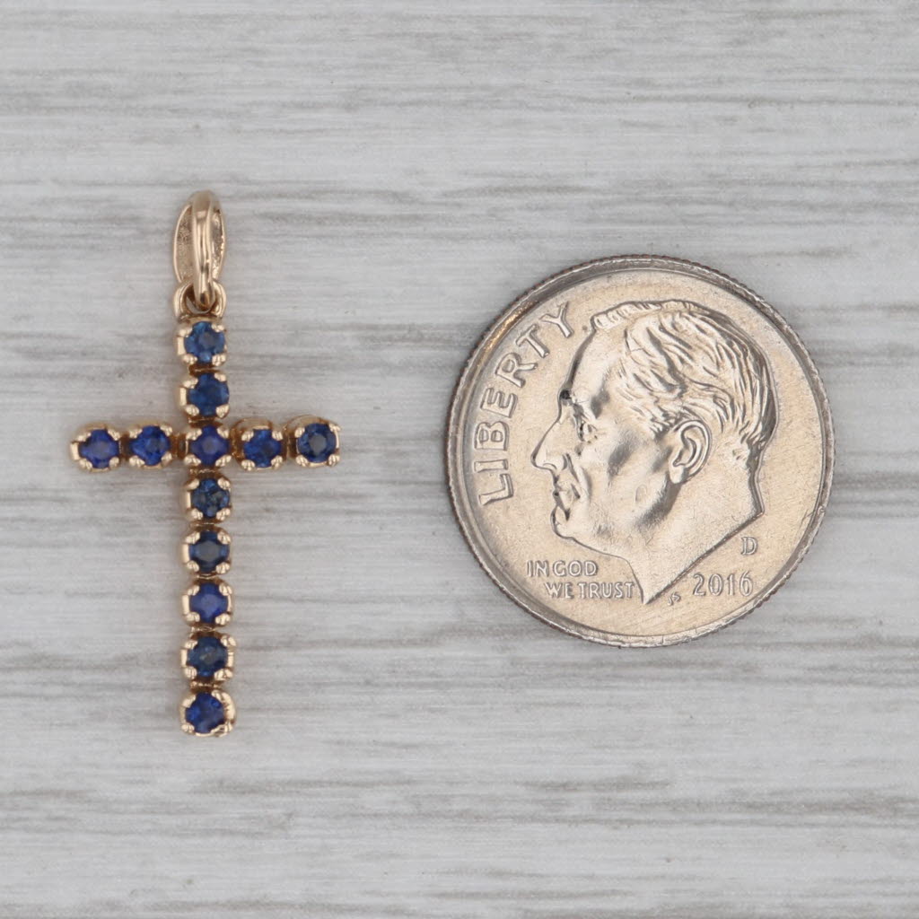 Gray 0.30ctw Blue Sapphire Cross Pendant 14k Yellow Gold