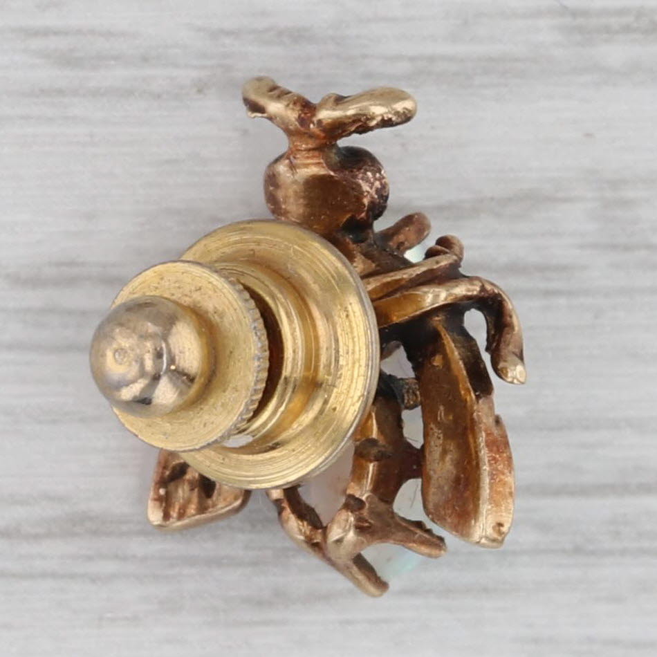 Gray Antique Opal Pearl Glass Bug Pin 14k Yellow Gold Lapel Tie Tac