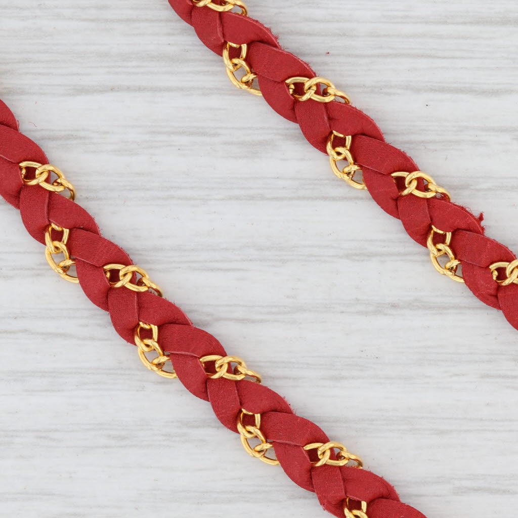 New Cordelia Nina Wynn Necklace Gold Vermeil Red Woven Leather White Druzy