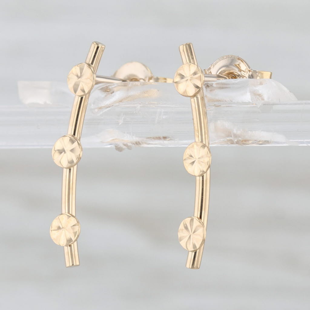 Drop Bar Earrings 18k Yellow Gold Circle Pattern