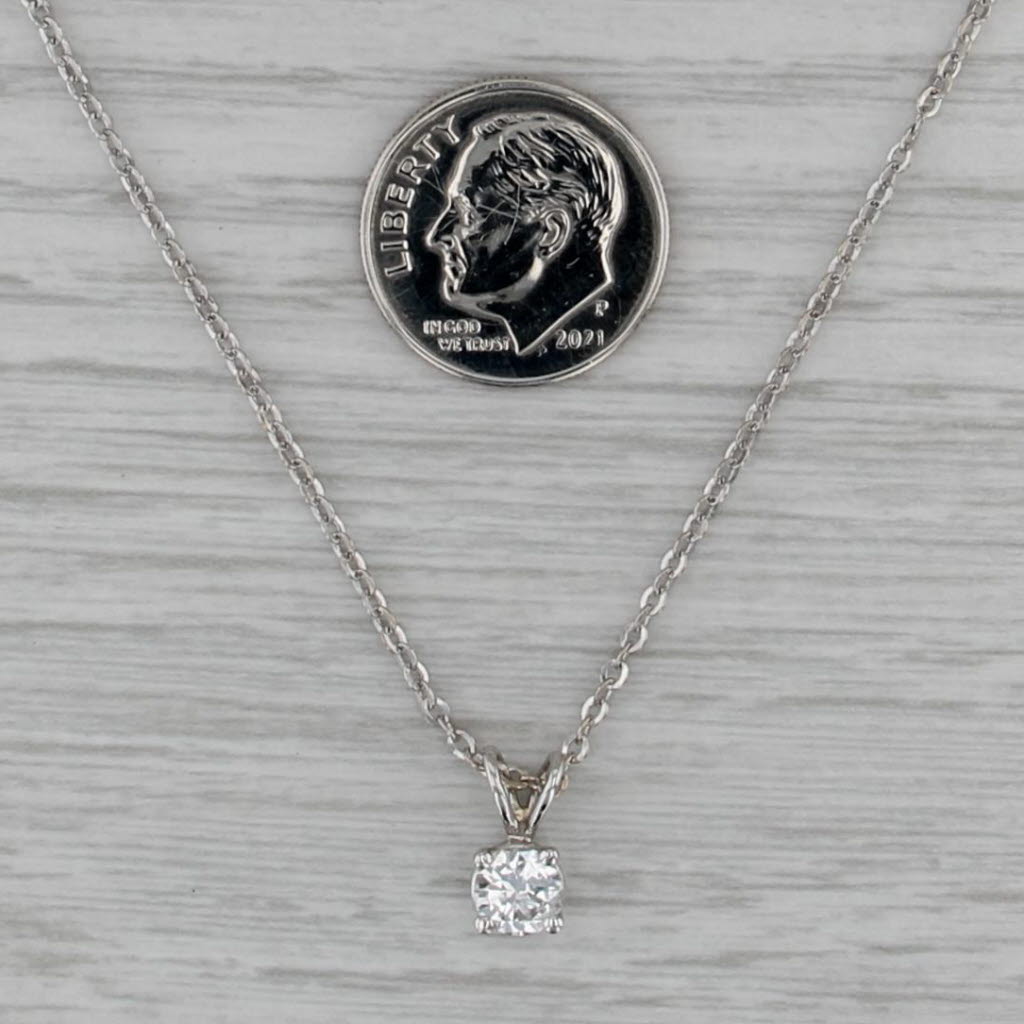 0.42ct Round Diamond Solitaire Pendant Necklace 14k White Gold 15.5" Cable Chain