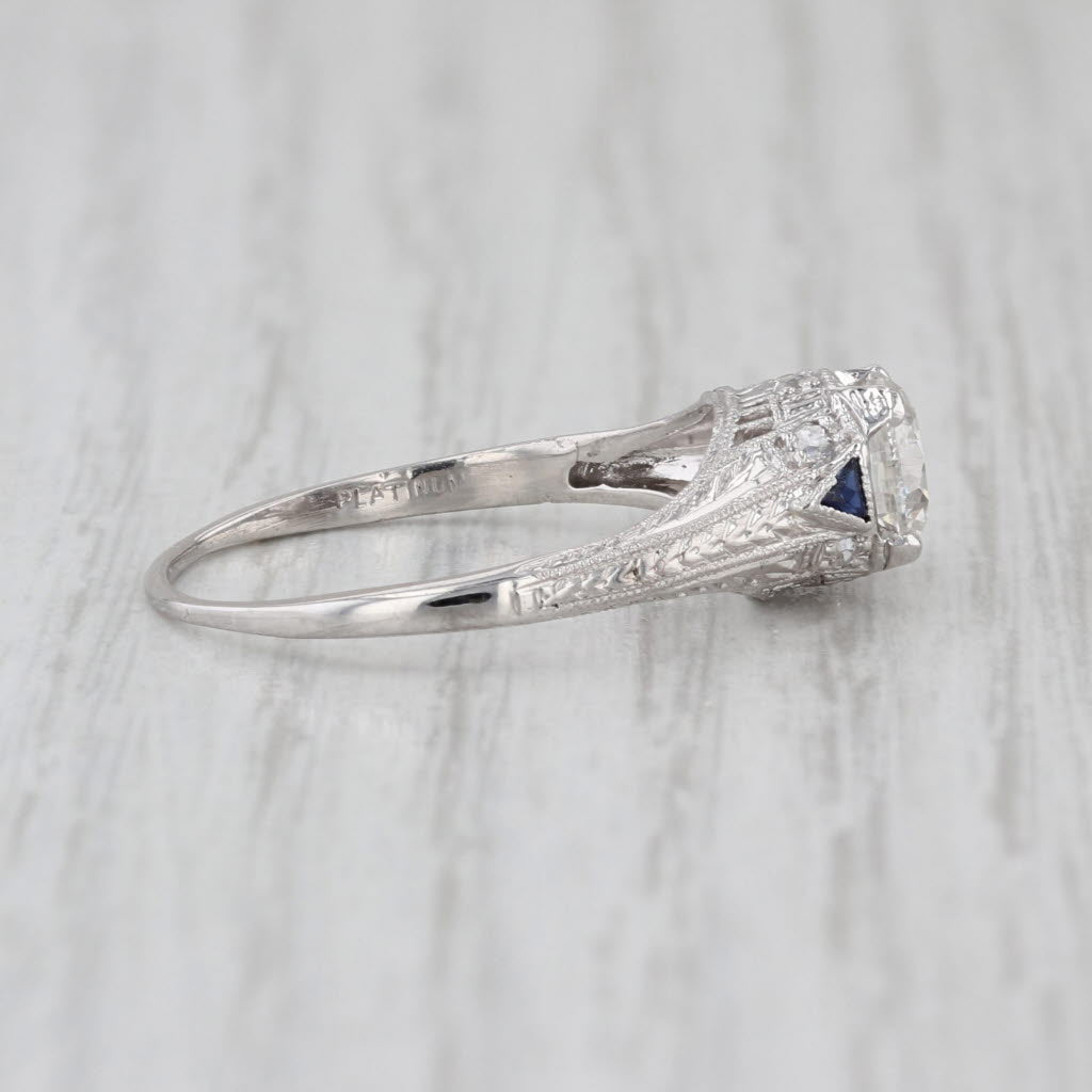 1.07ctw Art Deco Diamond Lab Created Sapphire Engagement Ring Platinum Filigree