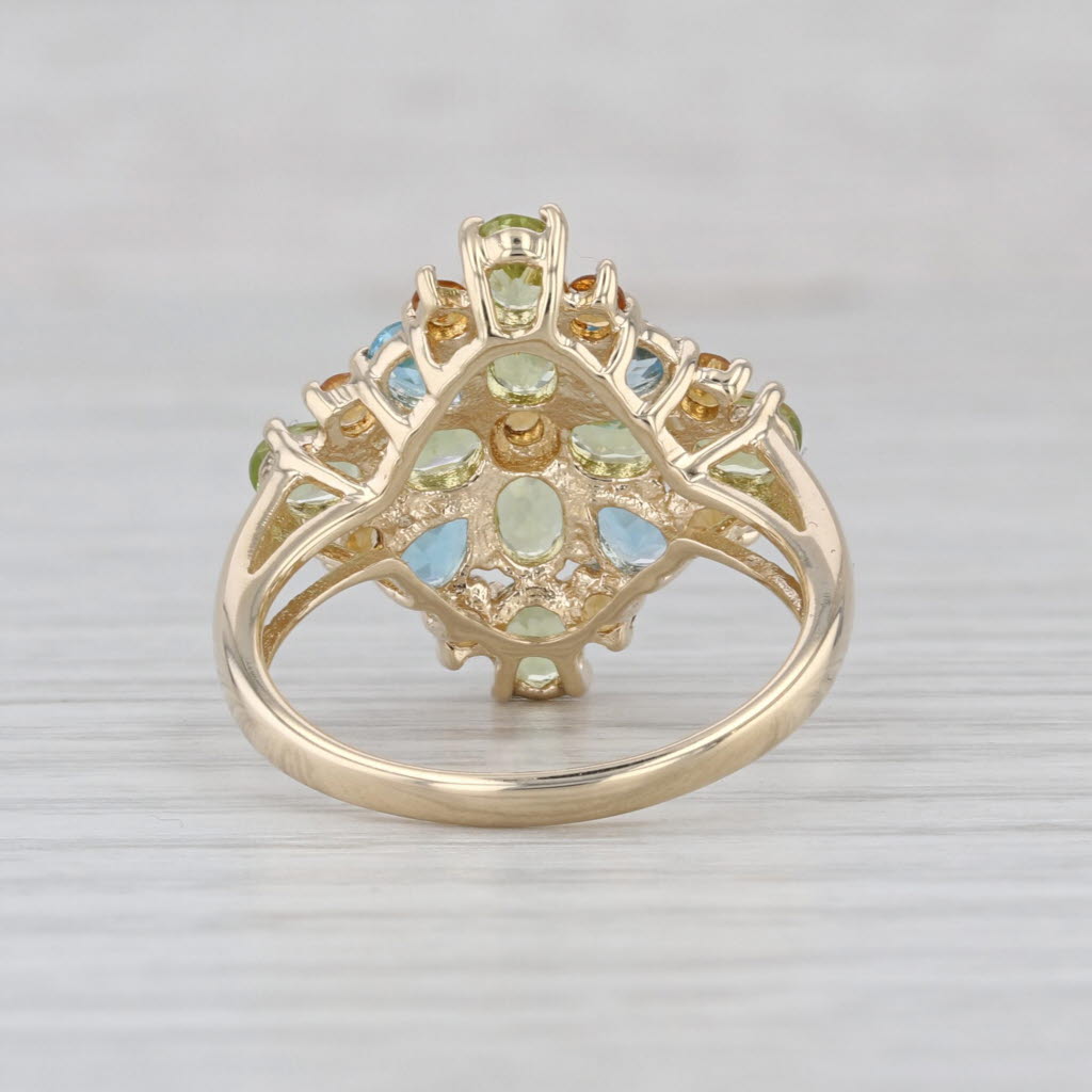 2.52ctw Peridot Citrine Topaz Cluster Ring 10k Yellow Gold Cocktail Size 7
