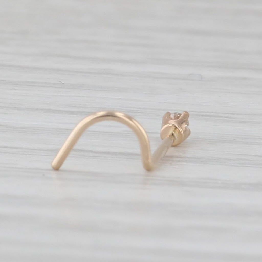 New Diamond Nose Stud Piercing 14k Yellow Gold Round Solitaire Curved Post