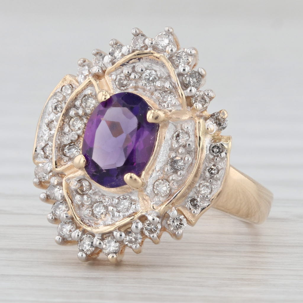 Light Gray 1.24ctw Amethyst Diamond Ring 14k Yellow Gold Size 7.5 Cocktail