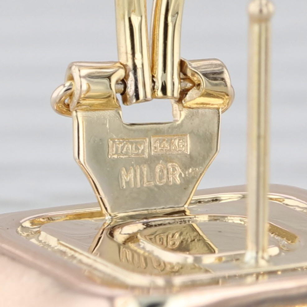 Milor Italy Ornate Square Stud Earrings 14k Yellow Gold Omega Backs Light Weight