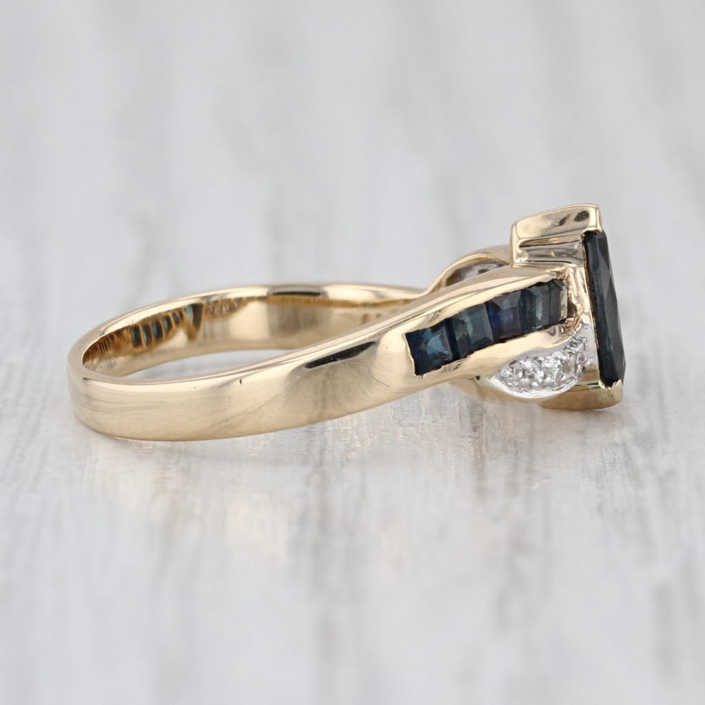 0.95ctw Blue Sapphire Diamond Ring 14k Yellow Gold Size 6.5