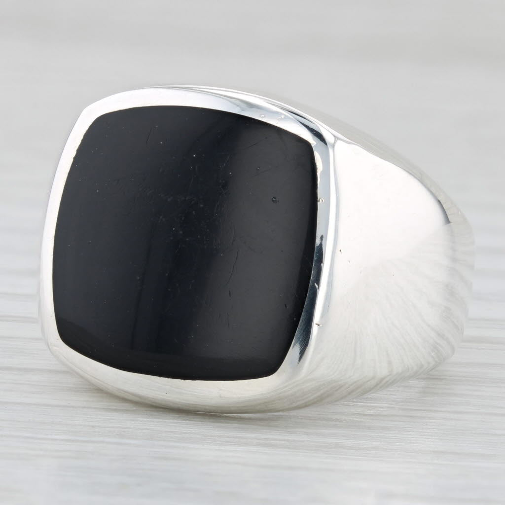 Light Gray David Yurman Onyx Ring Sterling Silver Size 9.25 Men's Cushion Solitaire