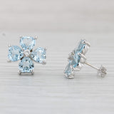 5.58ctw Aquamarine Diamond Flower Stud Earrings 14k White Gold