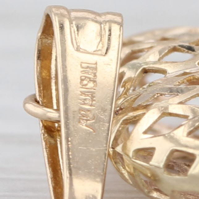 Mesh Crosshatch Openwork Puffy Heart Pendant 14k Yellow Gold Small Drop