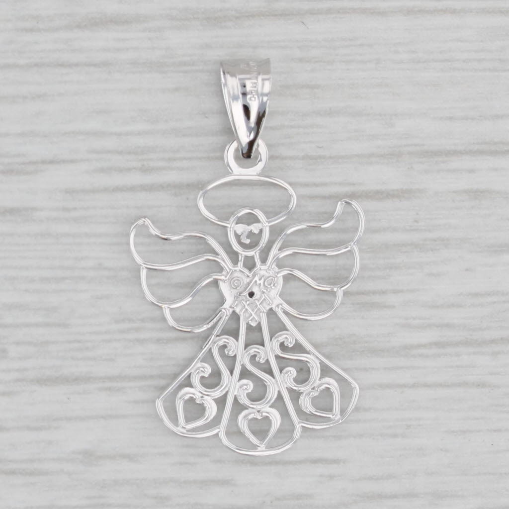 Gray Guardian Angel Pendant 14k White Gold Diamond Accent