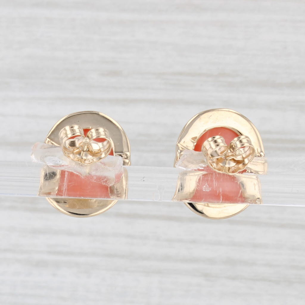 Light Gray Oval Coral Cabochon Stud Earrings 14k Yellow Gold