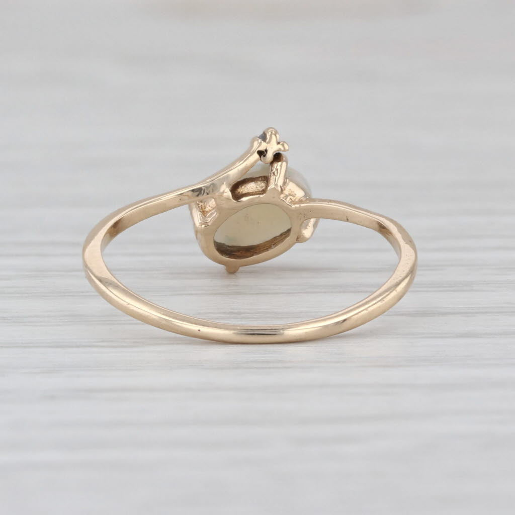 Opal Oval Cabochon Solitaire Bypass Ring 14k Yellow Gold Size 5.5 Diamond Accent