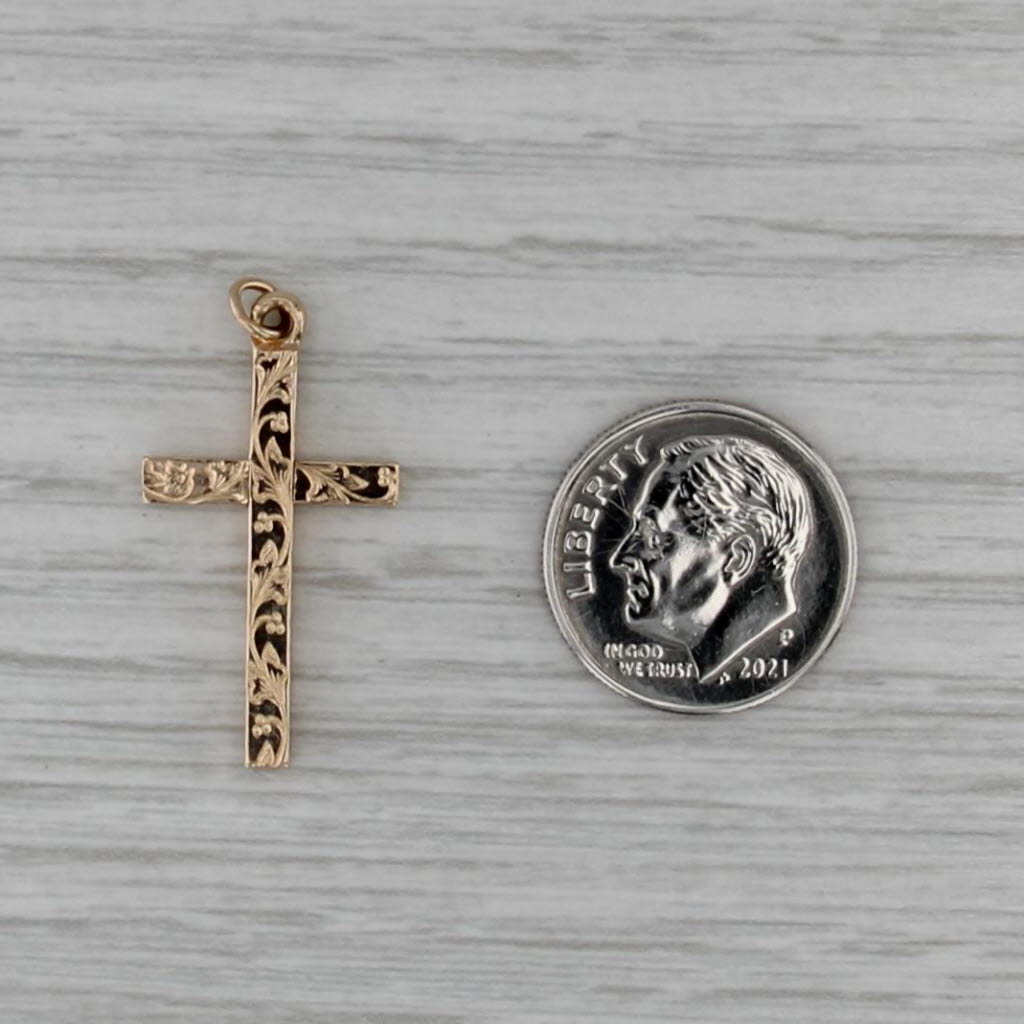 Vintage Ornate Floral Cross Pendant Gold Filled Charm