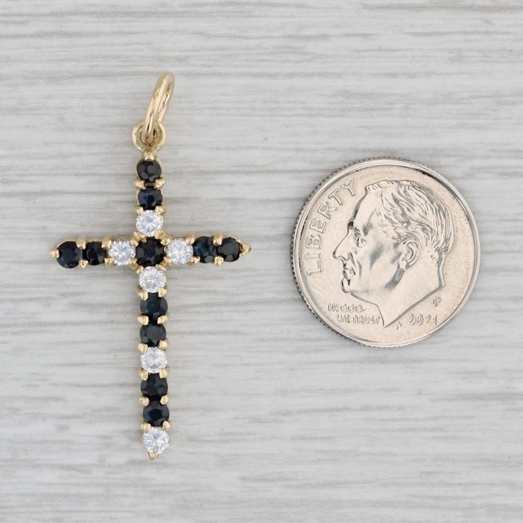 Gray 1ctw Blue Sapphire Cubic Zirconia Cross Pendant 14k Yellow Gold