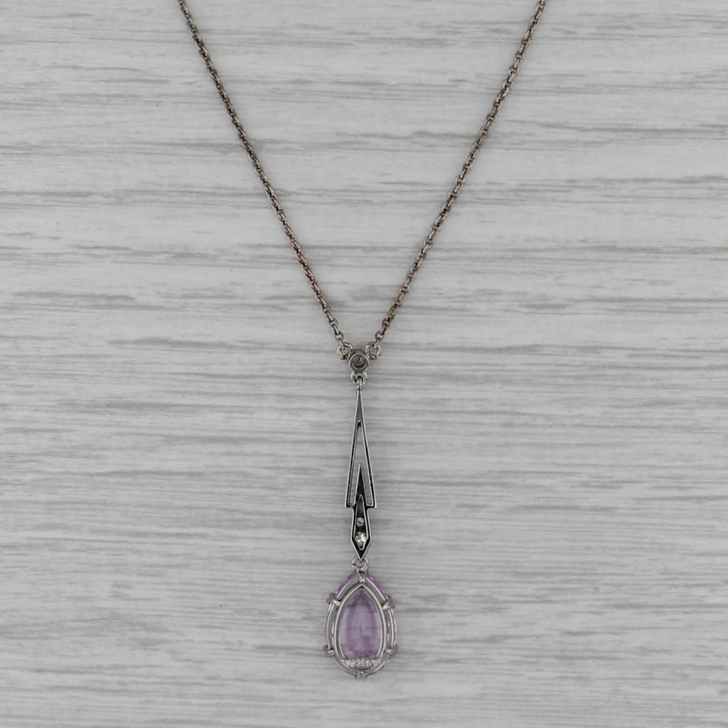 Vintage 2.60ctw Pink Topaz Diamond Lavalier Pendant Necklace 18k Gold Platinum