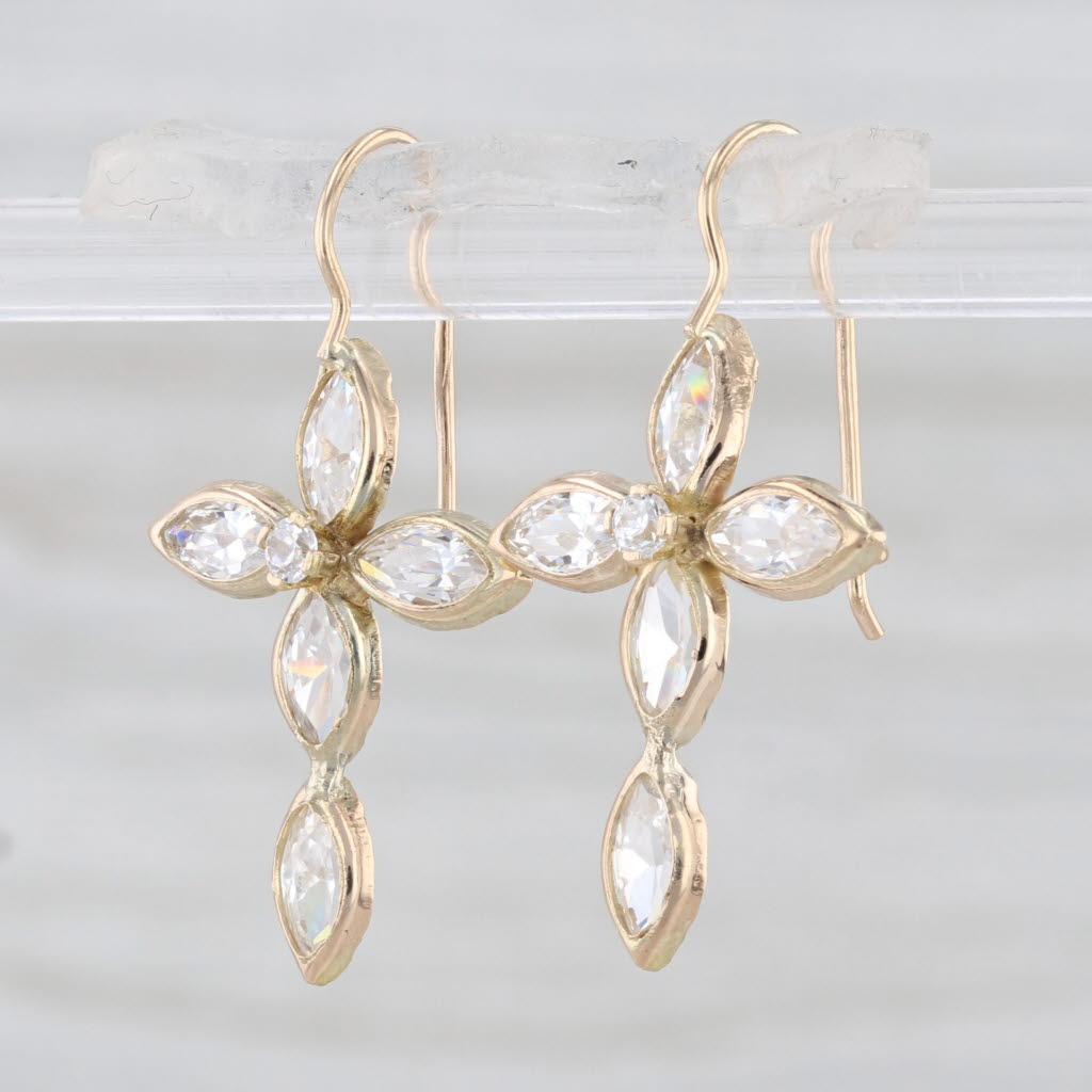 2.06ctw Cubic Zirconia Cross Earrings 10k Yellow Gold Hook Post Drops