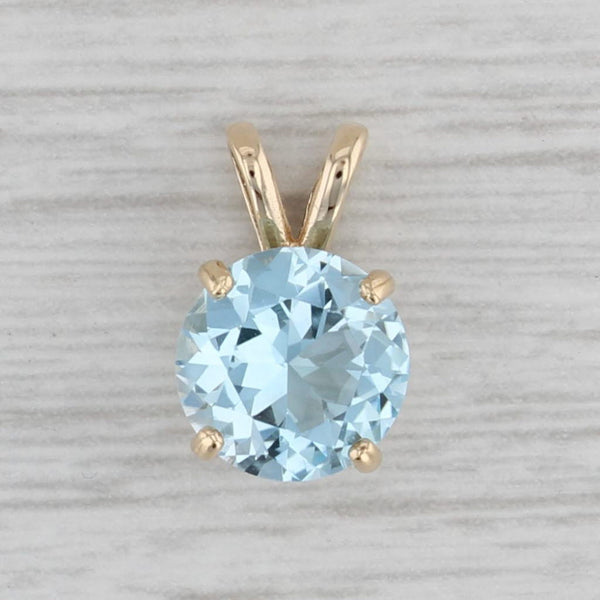 2.50ct Blue Topaz Round Solitaire Pendant 14k Yellow Gold