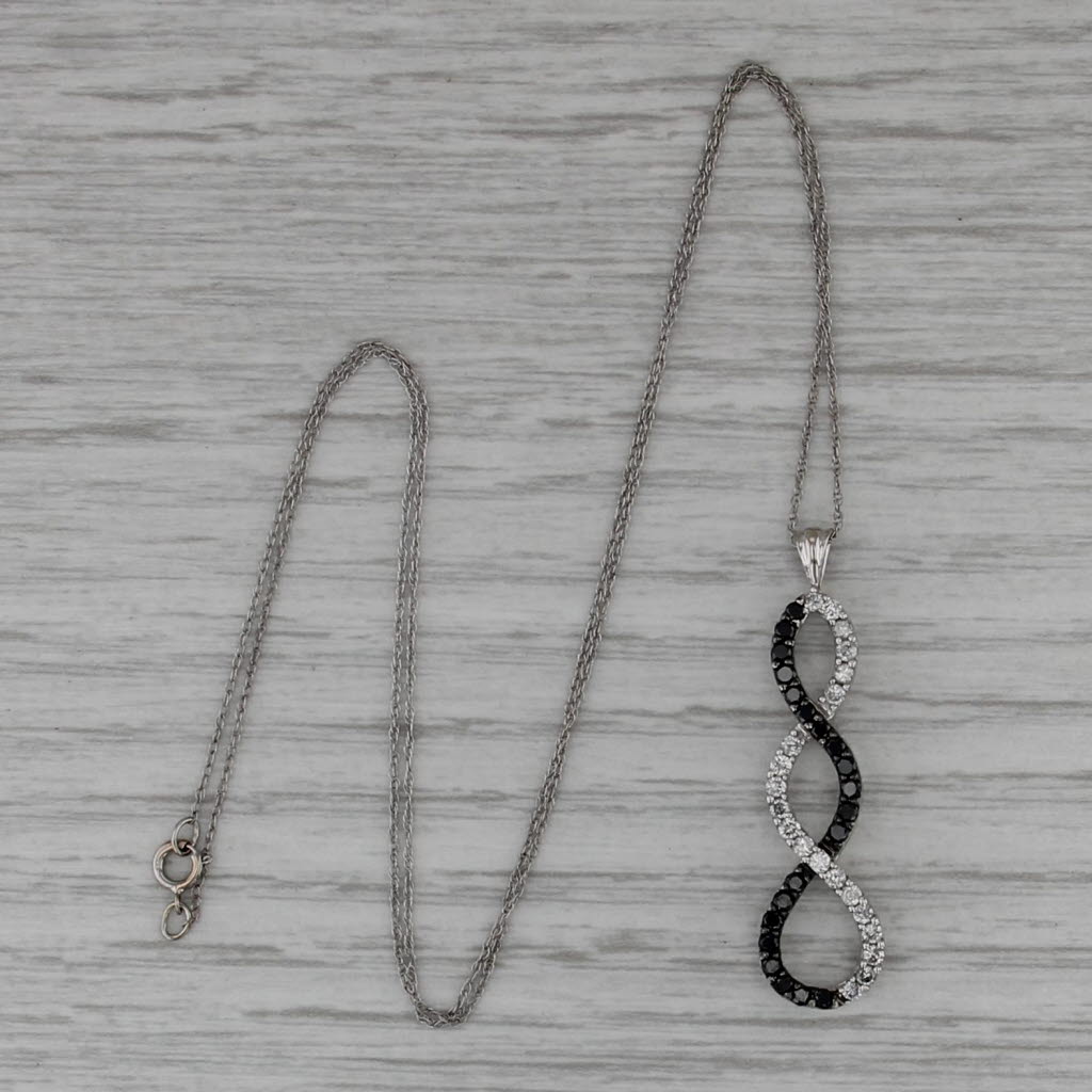 0.60ctw Black White Diamond Figure-8 Journey Pendant Necklace 10k White Gold 18"