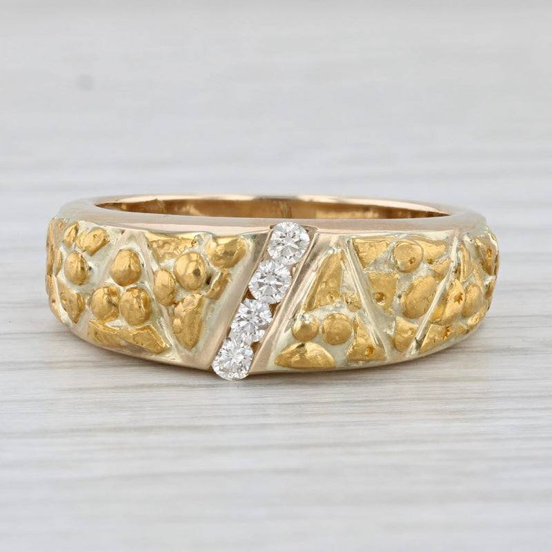 0.16ctw Diamond Nugget Ring 14k 24k Yellow Gold Size 10.25 Wedding Band