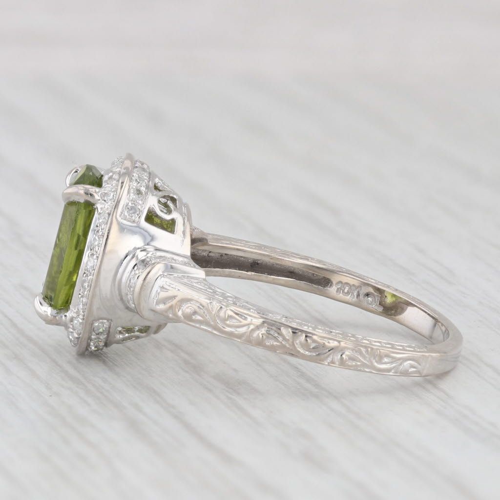 Light Gray 4.25ctw Oval Green Peridot Diamond Halo Ring 10k White Gold Size 8.25