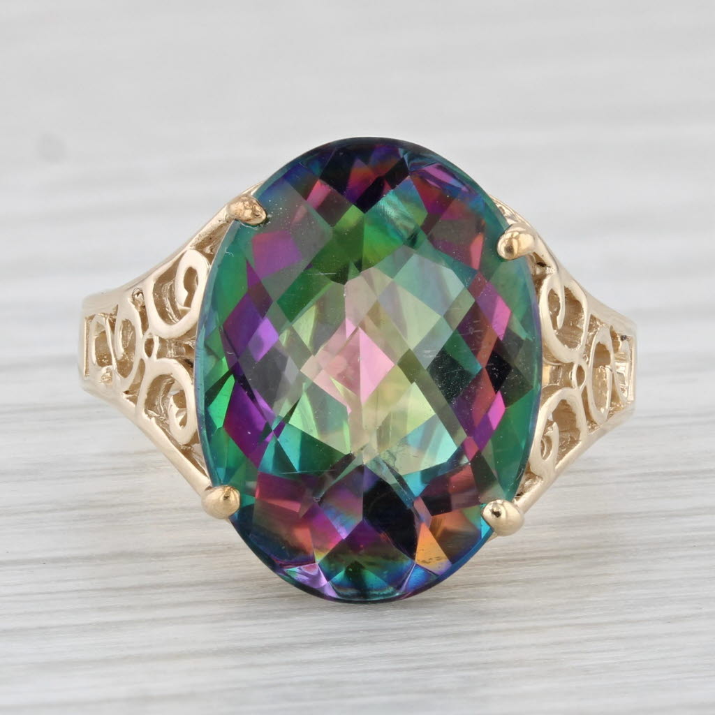 Light Gray 12ct Mystic Topaz Oval Solitaire Ring 10k Yellow Gold Size 7.5