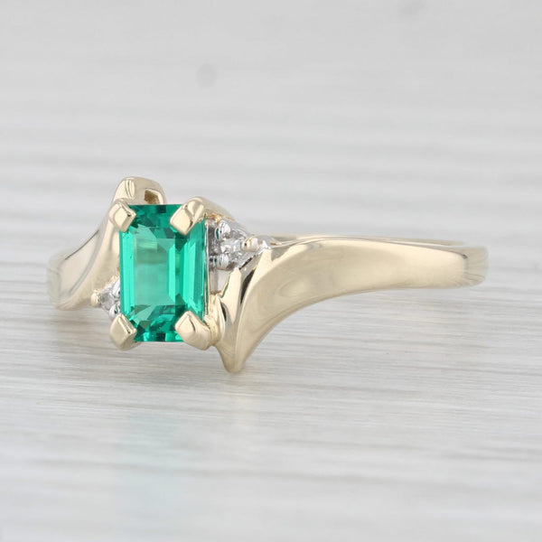 0.55ct Lab Created Emerald Diamond Ring 10k Yellow Gold Size 7 Bypass