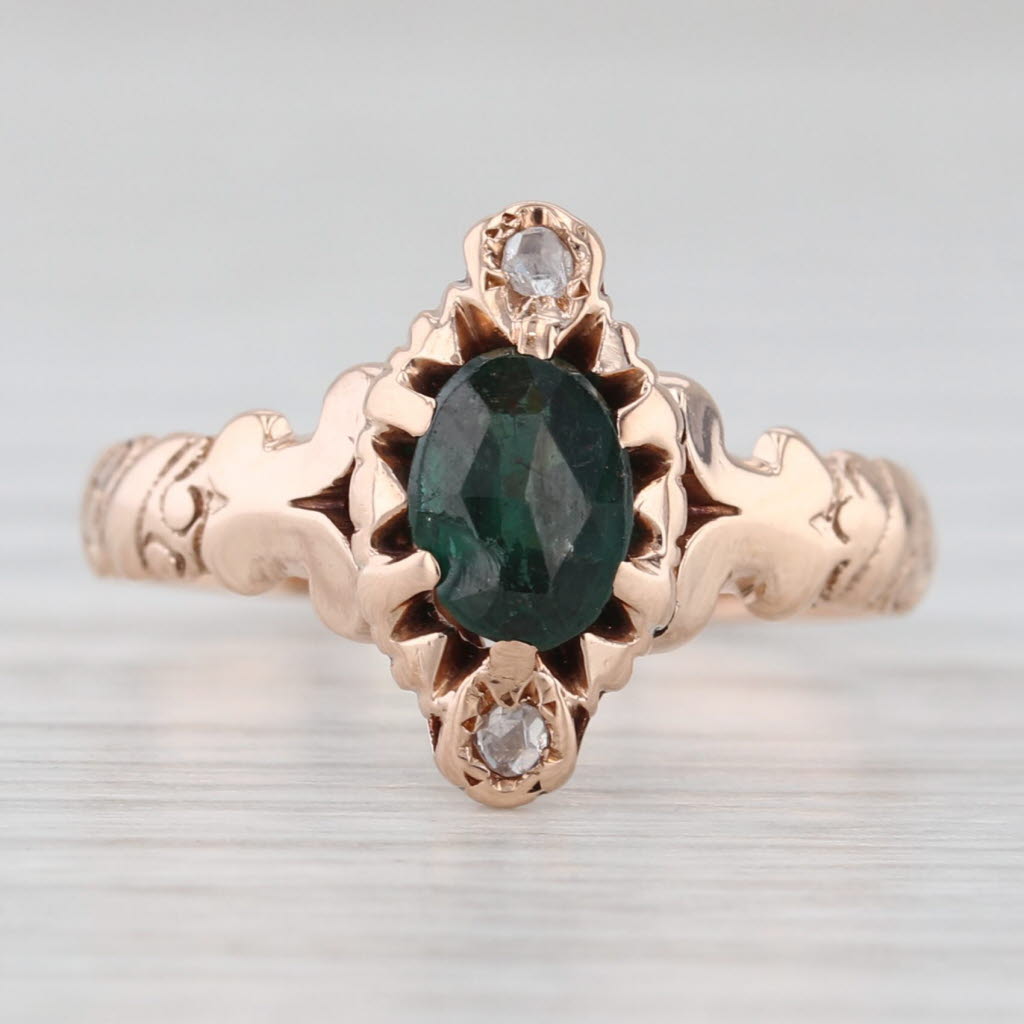 Victorian Red Garnet Doublet Diamond Ring 10k Rose Gold Ornate Size 5.25