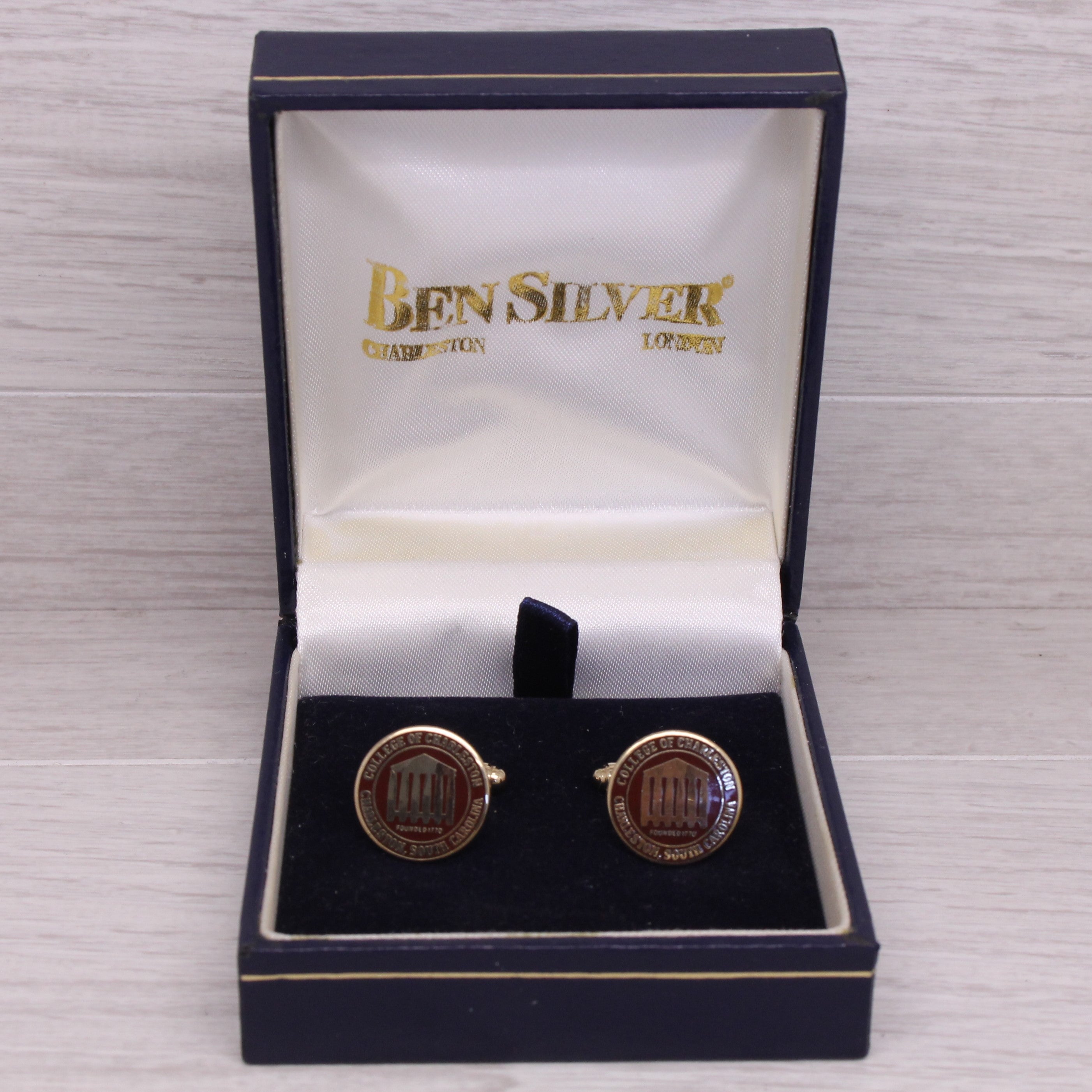 Gray Ben Silver College of Charleston 1/20 14k GF Cufflinks w/ Box South Carolina