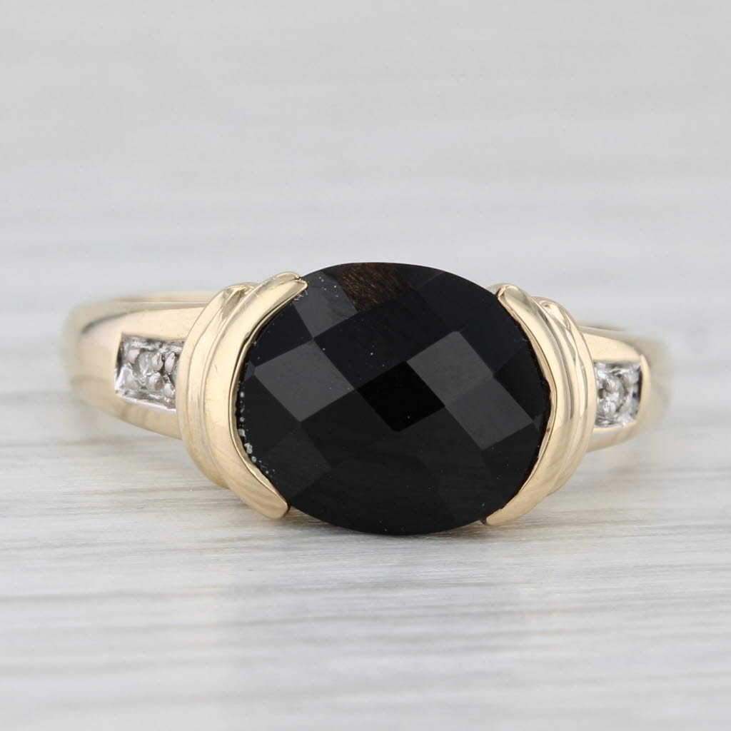 Light Gray Oval Onyx Diamond Ring 10k Yellow Gold Size 8