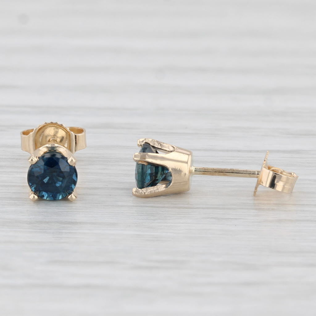Light Gray 0.98ctw Blue Sapphire Stud Earrings 14k Yellow Gold Round Solitaire Studs